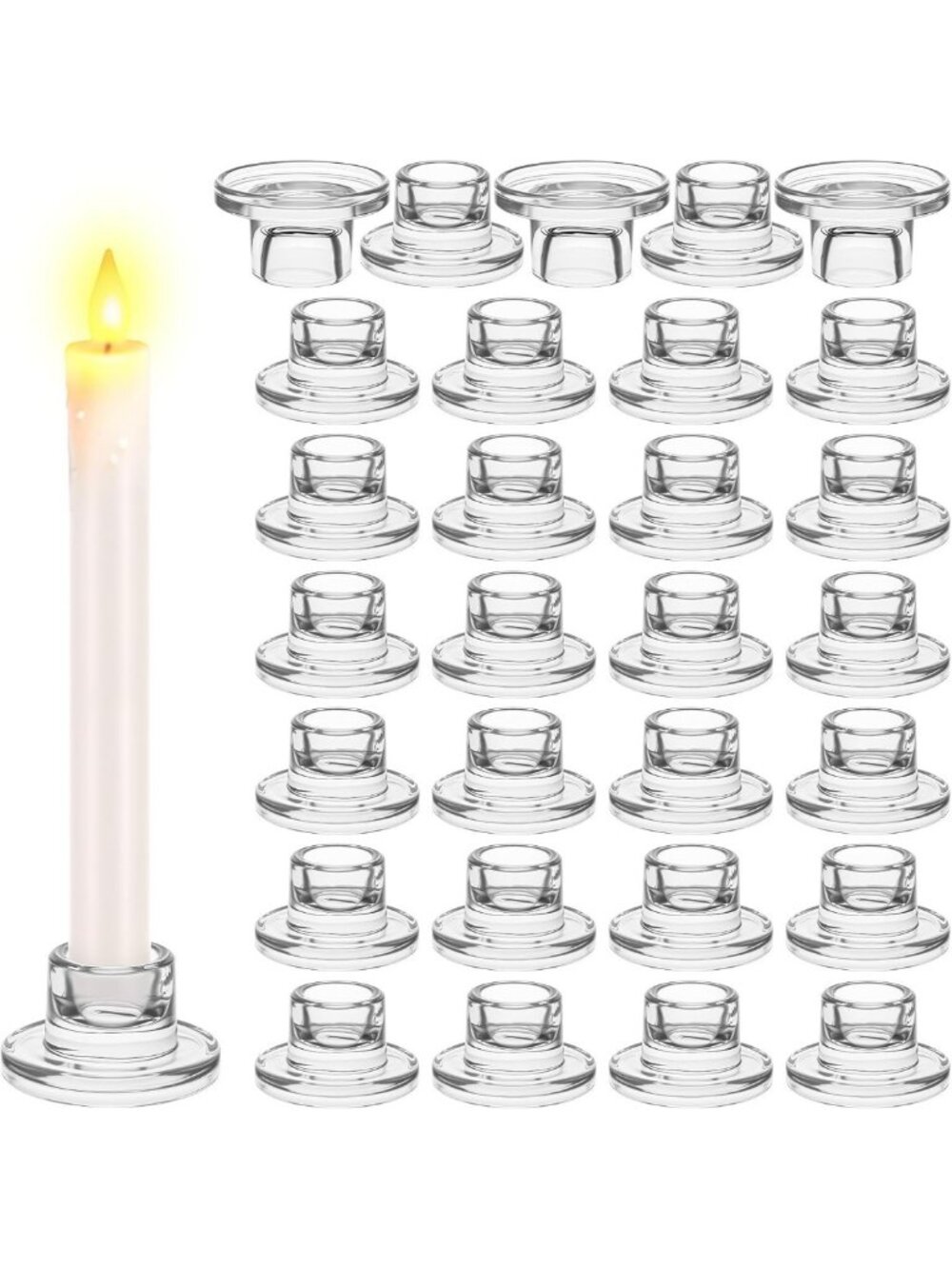 30 Pcs Elegant Glass Taper Candle Holders - Perfect for Home Decor & Events